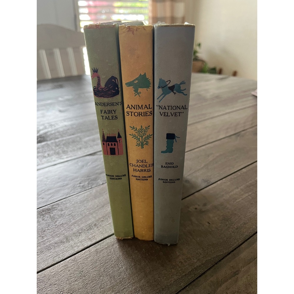 Vintage Jr Deluxe Editions Book Set Andersen Fairy Tales Animal Stories Velvet